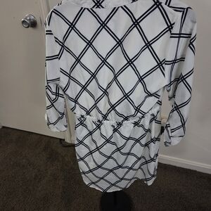 Almost Famous White Blouse with Navy Grid Stripes